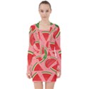 Red Watermelon  V-neck Bodycon Long Sleeve Dress View1