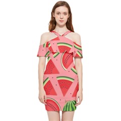 Red Watermelon  Shoulder Frill Bodycon Summer Dress by ConteMonfrey