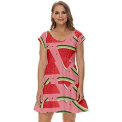 Red Watermelon  Short Sleeve Tiered Mini Dress by ConteMonfrey