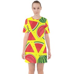 Yellow Watermelon   Sixties Short Sleeve Mini Dress by ConteMonfrey