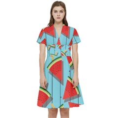 Blue Watermelon Popsicle  Short Sleeve Waist Detail Dress by ConteMonfrey