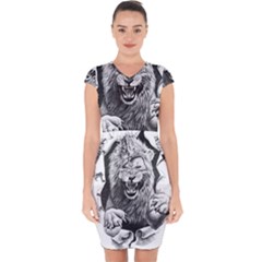 Drawing Angry Male Lion Roar Animal Capsleeve Drawstring Dress  by danenraven