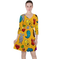 Graffiti Characters Seamless Ornament Quarter Sleeve Ruffle Waist Dress by Wegoenart