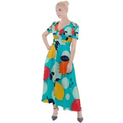 Pop Art Style Citrus Seamless Pattern Button Up Short Sleeve Maxi Dress by Wegoenart