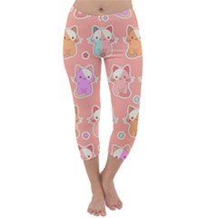 Cute Kawaii Kittens Seamless Pattern Capri Winter Leggings  by Wegoenart