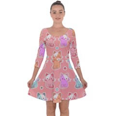 Cute Kawaii Kittens Seamless Pattern Quarter Sleeve Skater Dress by Wegoenart