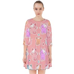 Cute Kawaii Kittens Seamless Pattern Smock Dress by Wegoenart