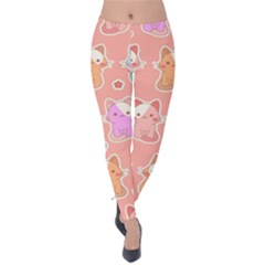 Cute Kawaii Kittens Seamless Pattern Velvet Leggings by Wegoenart