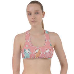 Cute Kawaii Kittens Seamless Pattern Criss Cross Racerback Sports Bra by Wegoenart