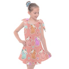 Cute Kawaii Kittens Seamless Pattern Kids  Tie Up Tunic Dress by Wegoenart