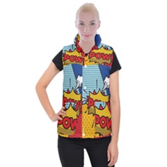 Pow Word Pop Art Style Expression Vector Women s Button Up Vest by Wegoenart