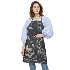 Grunge Seamless Pattern With Skulls Pocket Apron by Wegoenart