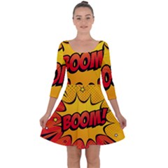 Explosion Boom Pop Art Style Quarter Sleeve Skater Dress by Wegoenart