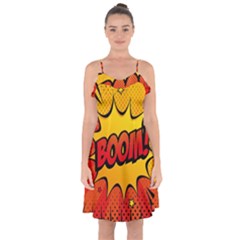 Explosion Boom Pop Art Style Ruffle Detail Chiffon Dress by Wegoenart