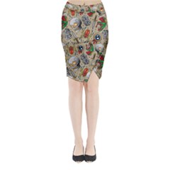 Tattoo Pattern Midi Wrap Pencil Skirt by Wegoenart