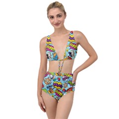 Comic Elements Colorful Seamless Pattern Tied Up Two Piece Swimsuit by Wegoenart