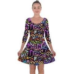 Graffiti Word Seamless Pattern Quarter Sleeve Skater Dress by Wegoenart