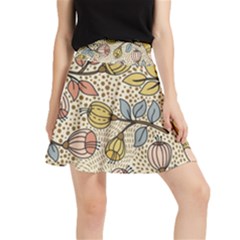 Seamless Pattern With Flower Bird Waistband Skirt by Wegoenart