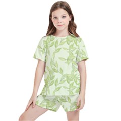 Watercolor Leaves On The Wall  Kids  Tee And Sports Shorts Set by ConteMonfrey