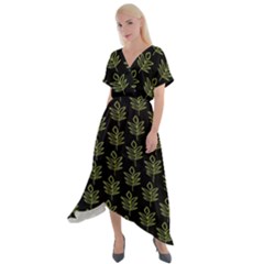 Autumn Leaves Black Cross Front Sharkbite Hem Maxi Dress by ConteMonfrey