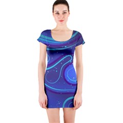 Wavy Abstract Blue Short Sleeve Bodycon Dress by Ravend