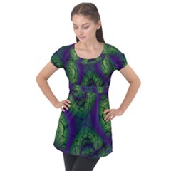 Abstract Fractal Art Pattern Puff Sleeve Tunic Top by Ravend