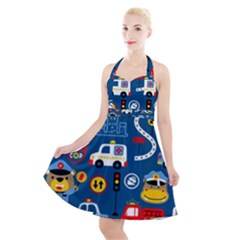 Car Cars Seamless Pattern Vector Rescue Team Cartoon Halter Party Swing Dress  by Wegoenart