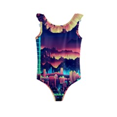 Cityscape Building Painting 3d City Illustration Kids  Frill Swimsuit by danenraven