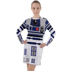 Robot R2d2 R2 D2 Pattern Long Sleeve Hoodie Dress by Jancukart