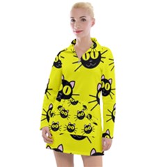 Cats Heads Pattern Design Women s Long Sleeve Casual Dress by danenraven