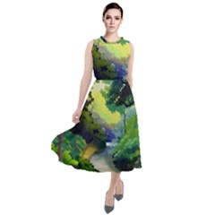 Landscape Illustration Nature Painting Round Neck Boho Dress by Wegoenart