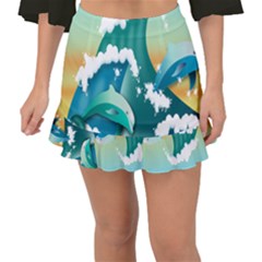 Dolphin Seagull Sea Ocean Wave Fishtail Mini Chiffon Skirt by Wegoenart