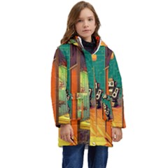 Illustration Robot Cute Sweet Futuristic Kid s Hooded Longline Puffer Jacket by Wegoenart