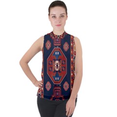 Armenian Old Carpet  Mock Neck Chiffon Sleeveless Top by Gohar