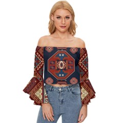 Armenian Old Carpet  Off Shoulder Flutter Bell Sleeve Top by Gohar