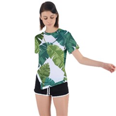 Banana Leaves Tropical Asymmetrical Short Sleeve Sports Tee by ConteMonfrey