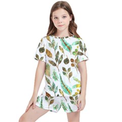 Leaves And Feathers - Nature Glimpse Kids  Tee And Sports Shorts Set by ConteMonfrey