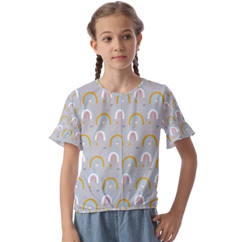 Rainbow Pattern Kids  Cuff Sleeve Scrunch Bottom Tee by ConteMonfrey