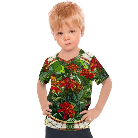 Flower Stained Glass Window Kids  Sports Tee by Jancukart