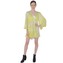 Gradient Green Yellow V-neck Flare Sleeve Mini Dress by ConteMonfrey