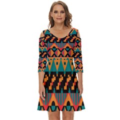 Tribal Pattern Seamless Border Shoulder Cut Out Zip Up Dress