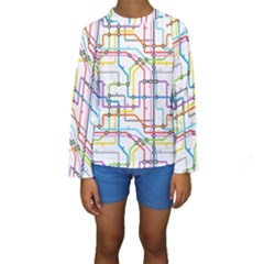 Tube Map Seamless Pattern Kids  Long Sleeve Swimwear by Jancukart