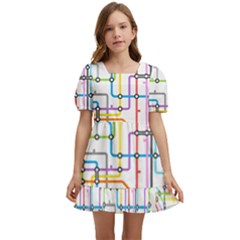 Tube Map Seamless Pattern Kids  Short Sleeve Dolly Dress