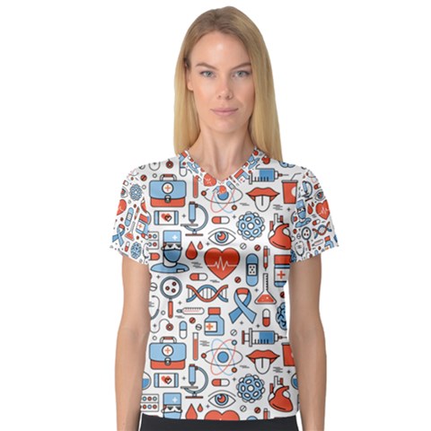 Medical Icons Square Seamless Pattern V-neck Sport Mesh Tee by Jancukart