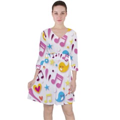 Love Cute Cartoon Seamless Shading Quarter Sleeve Ruffle Waist Dress by Jancukart