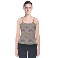 Pattern-tsit Velvet Spaghetti Strap Top by Gohar