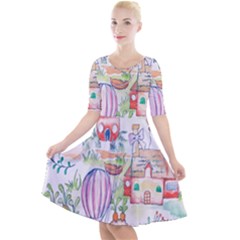 Easter Village  Quarter Sleeve A-line Dress by ConteMonfrey