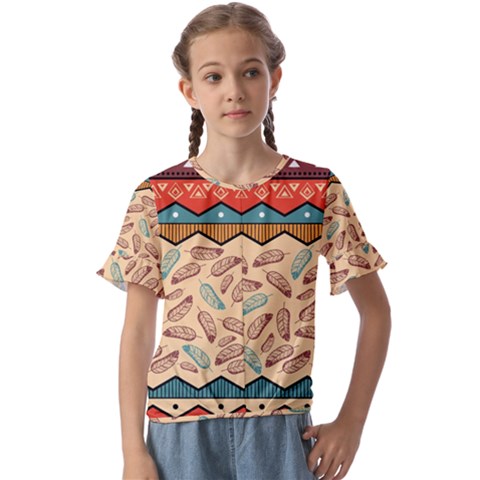 Ethnic Tribal Pattern Background Kids  Cuff Sleeve Scrunch Bottom Tee by Vaneshart