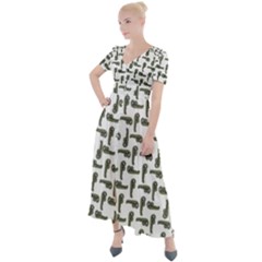 Cute Worm Sketchy Drawing Motif Pattern Button Up Short Sleeve Maxi Dress by dflcprintsclothing