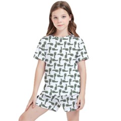 Cute Worm Sketchy Drawing Motif Pattern Kids  Tee And Sports Shorts Set by dflcprintsclothing